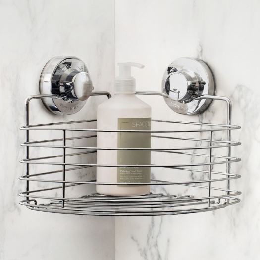 Lock n Roll Chrome Wire Corner Suction Shower Caddy