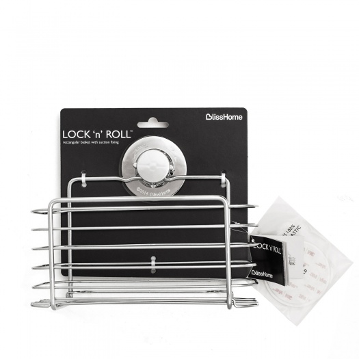 Lock 'n' Roll Chrome Wire Rectangular Suction Shower Basket
