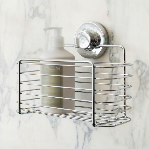 Lock 'n' Roll Chrome Wire Rectangular Suction Shower Basket